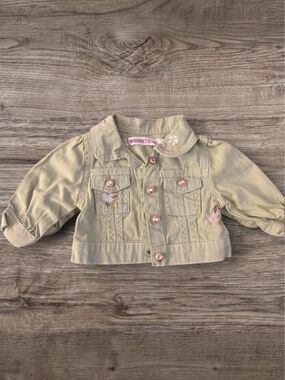 Nannette Baby Girls' Sage Floral Embroidered Jean Jacket - Size 3-6 EUC